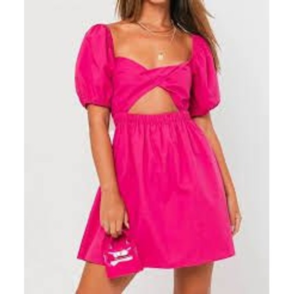 Le Lis Collection Mini Dress‎ Womens Large Puff Sleeve Cutout Back Party